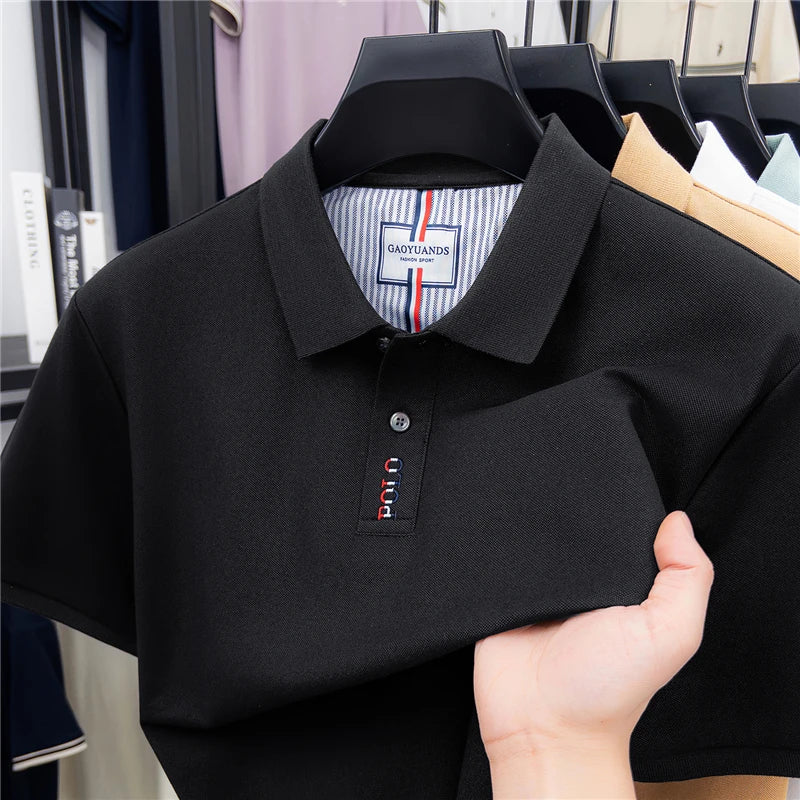 Men's Embroid Solid Color Cotton Polo Shirt Luxury Brand Summer Casual Comfort Lapel T-shirt Trendy Business Casual Men's Wear