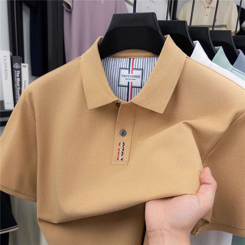 Men's Embroid Solid Color Cotton Polo Shirt Luxury Brand Summer Casual Comfort Lapel T-shirt Trendy Business Casual Men's Wear