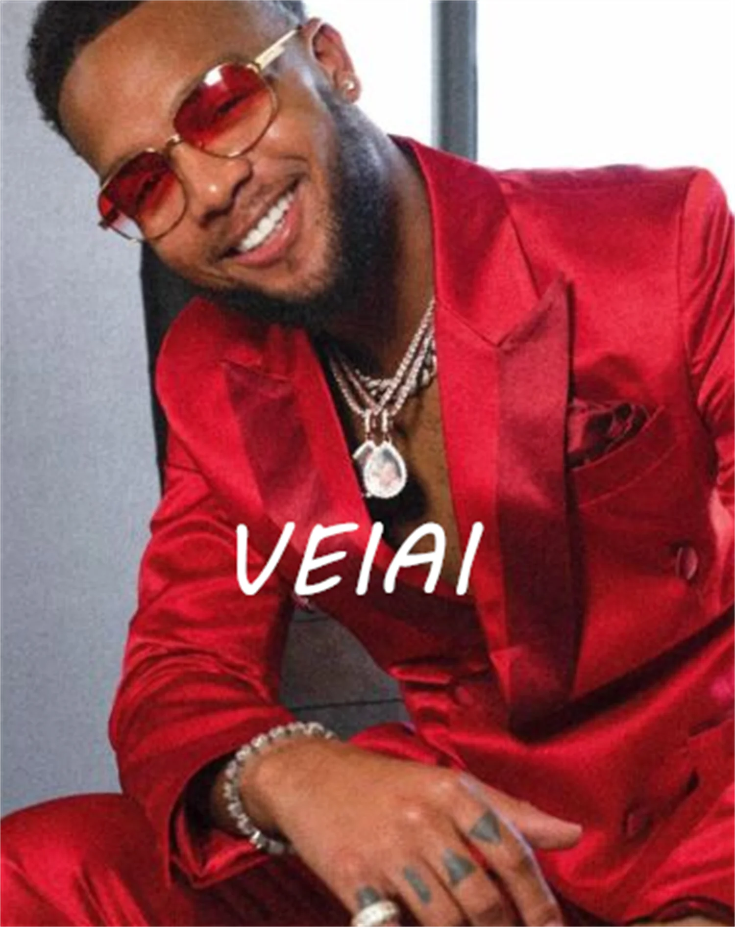 Customized Men Suits Satin Slim Fit Red Shiny Groom Prom Wedding Dress Tuxedo Tailored 2pcs Jacket +Pants