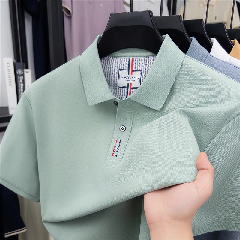 Men's Embroid Solid Color Cotton Polo Shirt Luxury Brand Summer Casual Comfort Lapel T-shirt Trendy Business Casual Men's Wear
