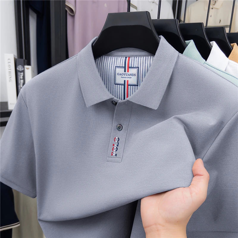 Men's Embroid Solid Color Cotton Polo Shirt Luxury Brand Summer Casual Comfort Lapel T-shirt Trendy Business Casual Men's Wear