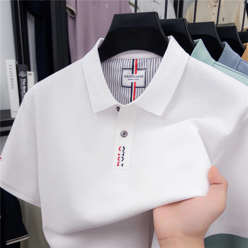 Men's Embroid Solid Color Cotton Polo Shirt Luxury Brand Summer Casual Comfort Lapel T-shirt Trendy Business Casual Men's Wear